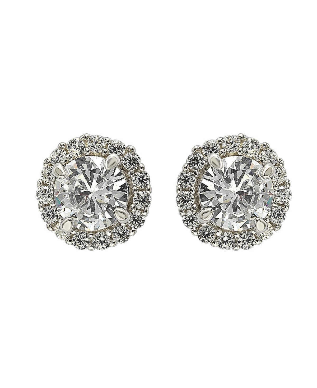 Suzy Levian Sterling Silver Cubic Zirconia Classic Round Halo Stud Earrings - White