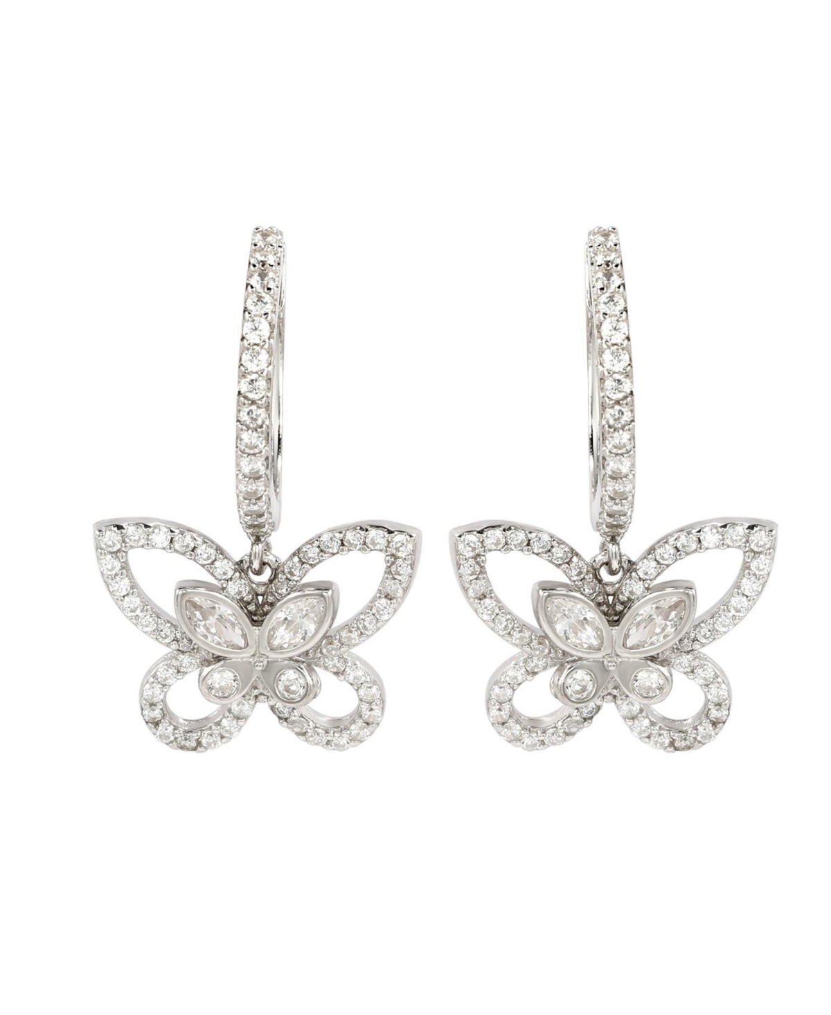 Suzy Levian Sterling Silver Cubic Zirconia Art-Deco Butterfly Dangle Earrings - White
