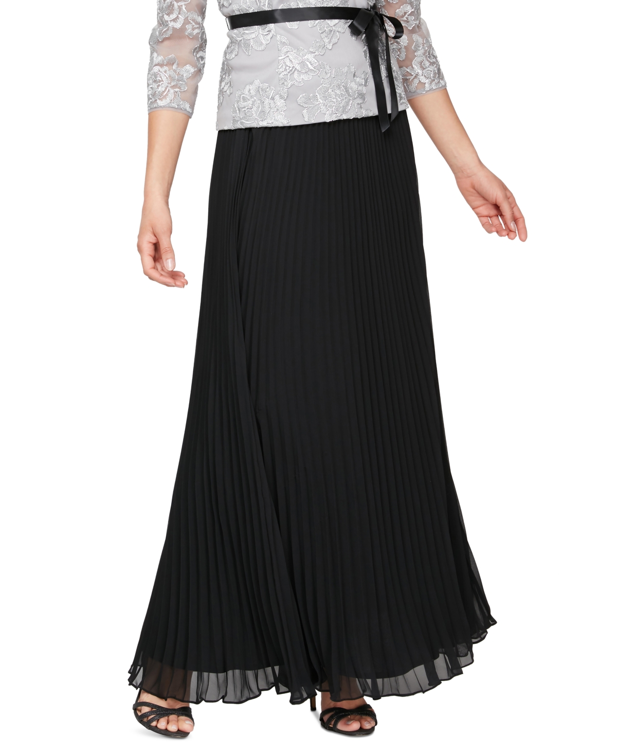 Shop Alex Evenings Petite Pull-on Pleated A-line Maxi Skirt In Black