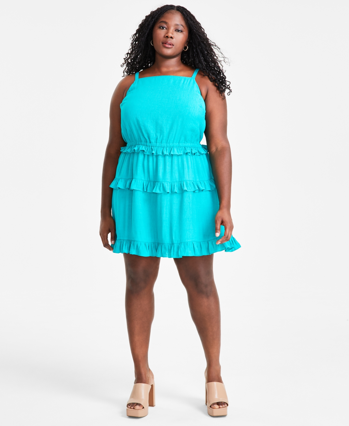Shop Bar Iii Trendy Plus Size Halter Ruffled Mini Dress, Created For Macy's In Teal Oasis