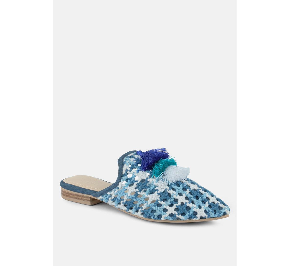RAG & CO MARIANA WOMEN'S WOVEN FLAT MULES WITH TASSELS