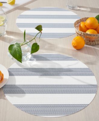 Basics Cabana Stripe Indoor/Outdoor Placemats 4-Pack Set, Reversible, 15" Round