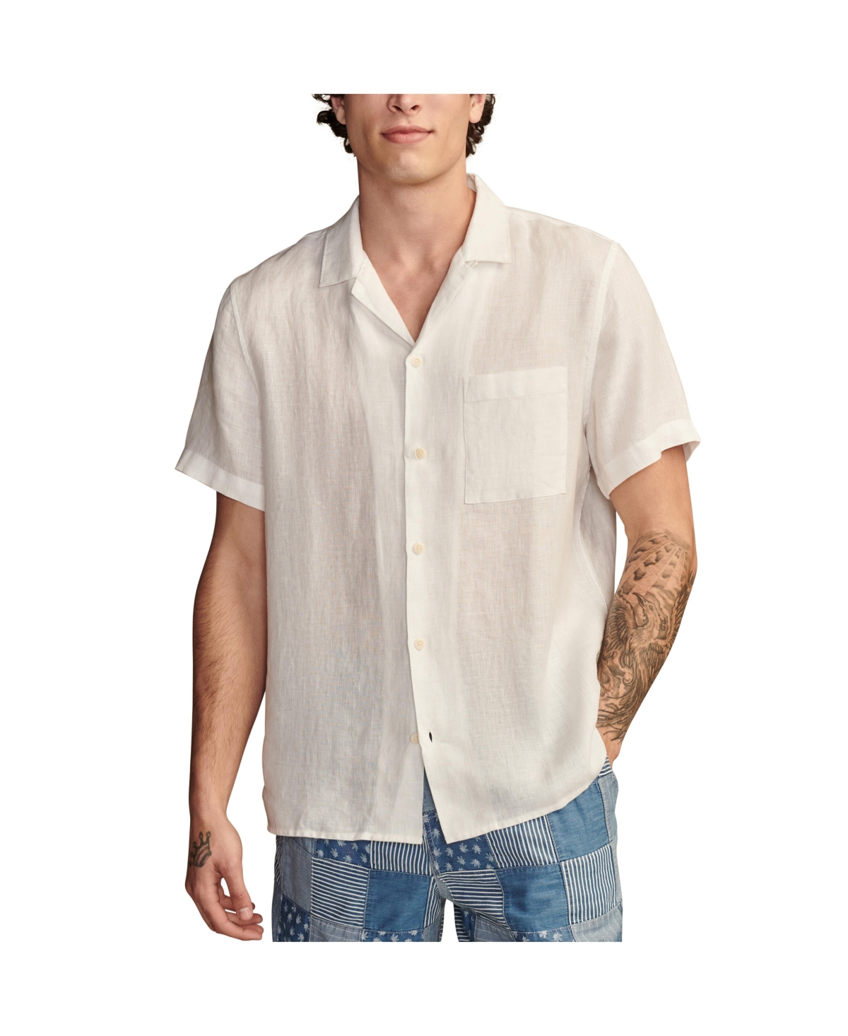 Men's Linen Camp Collar Short Sleeve Shirt - Bright White