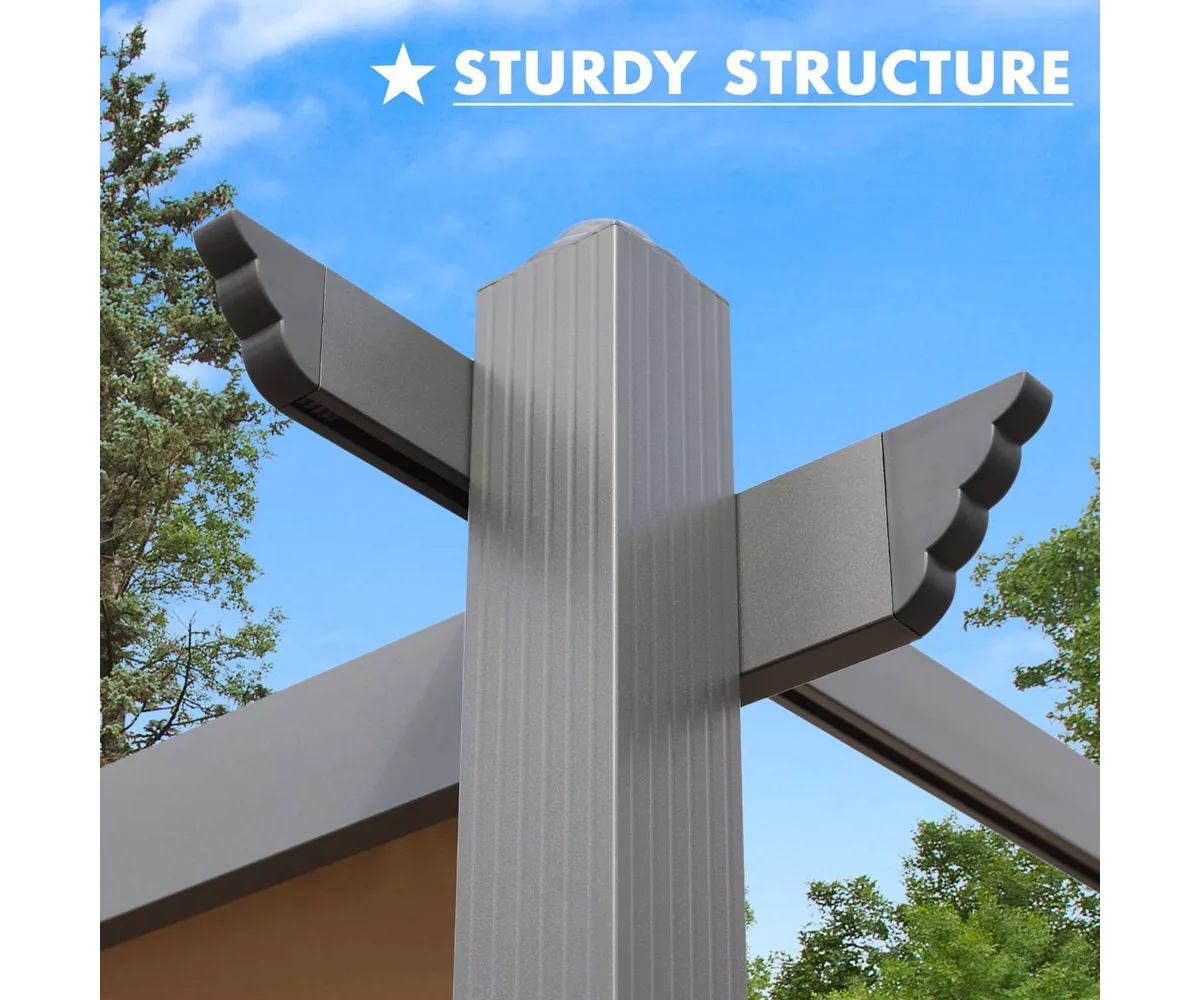 Aoodor 13.8ftx11.9ftx7.7ft Outdoor Pergola Aluminum Patio Pergola with Adjustable Sun Shade Cover and Retractable Canopy