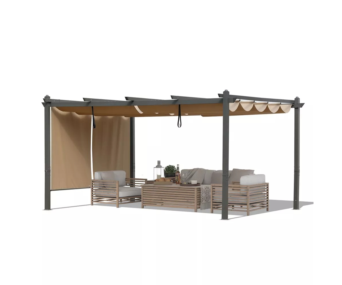 Aoodor 13.8ftx11.9ftx7.7ft Outdoor Pergola Aluminum Patio Pergola with Adjustable Sun Shade Cover and Retractable Canopy