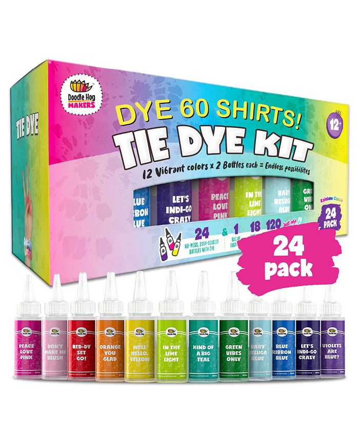 Doodle Hog Tie Dye Party Kit for Kids & Adults 24 Large Tye Bottles