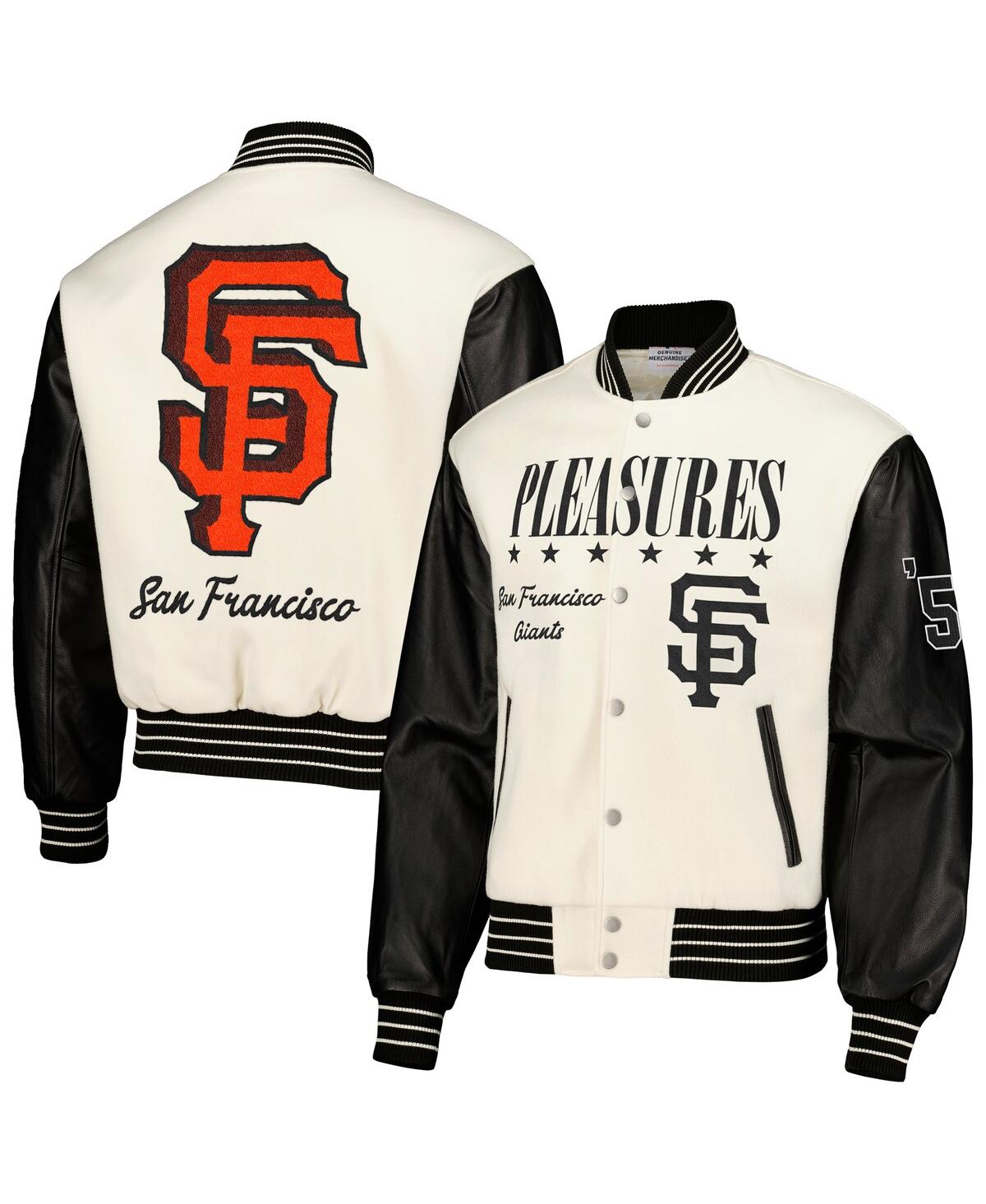 Shop Pleasures Men's  White San Francisco Giants Full-snap Varsity Jacket