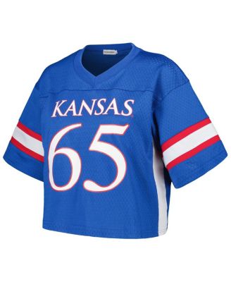 Women's #65 Royal Kansas Jayhawks Fashion Boxy Cropped Football Jersey