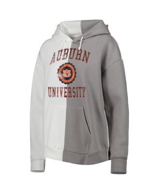 Women's Gray, White Distressed Auburn Tigers Split Pullover Hoodie