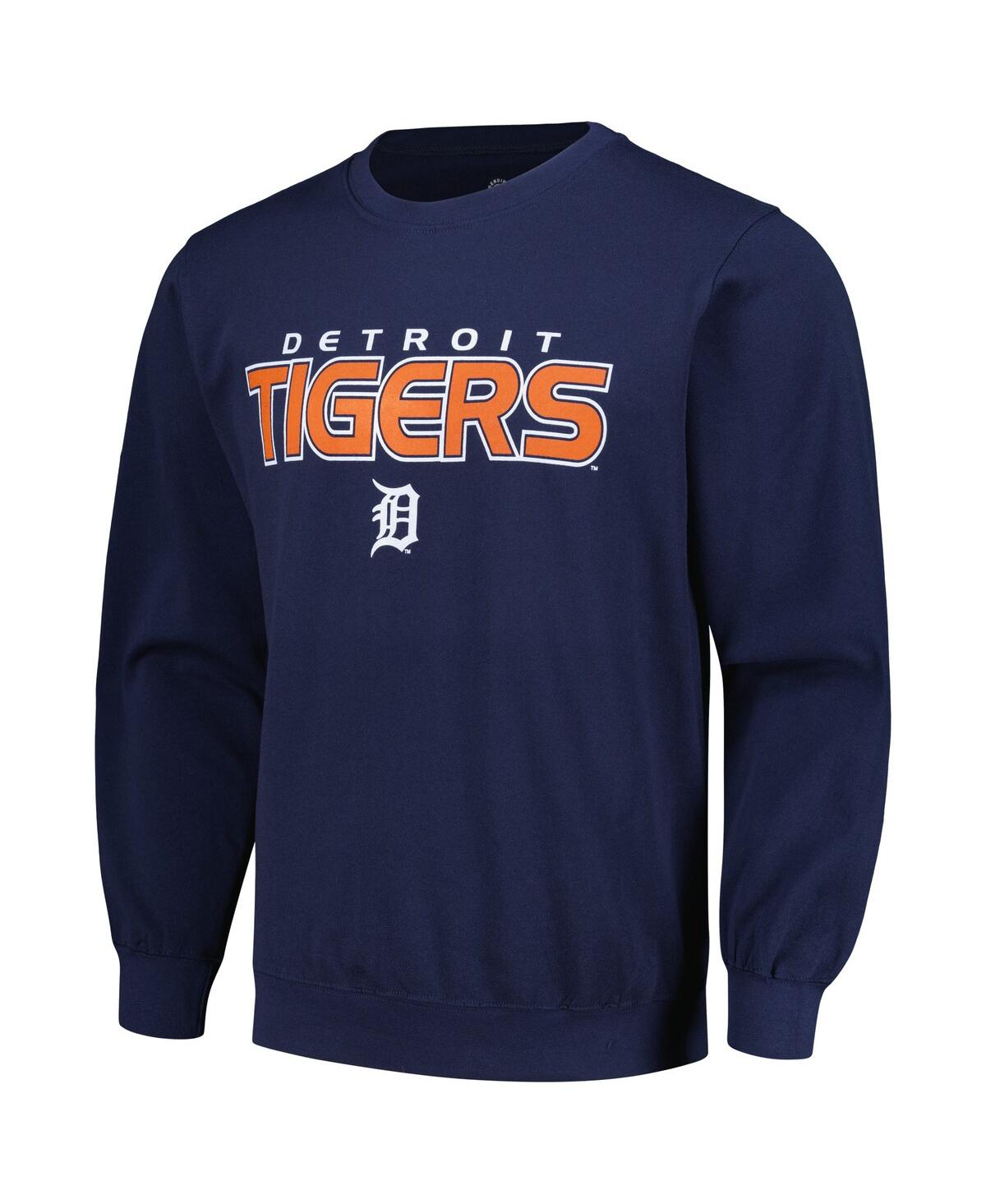 Shop Stitches Men's  Navy Detroit Tigers Pullover Sweatshirt
