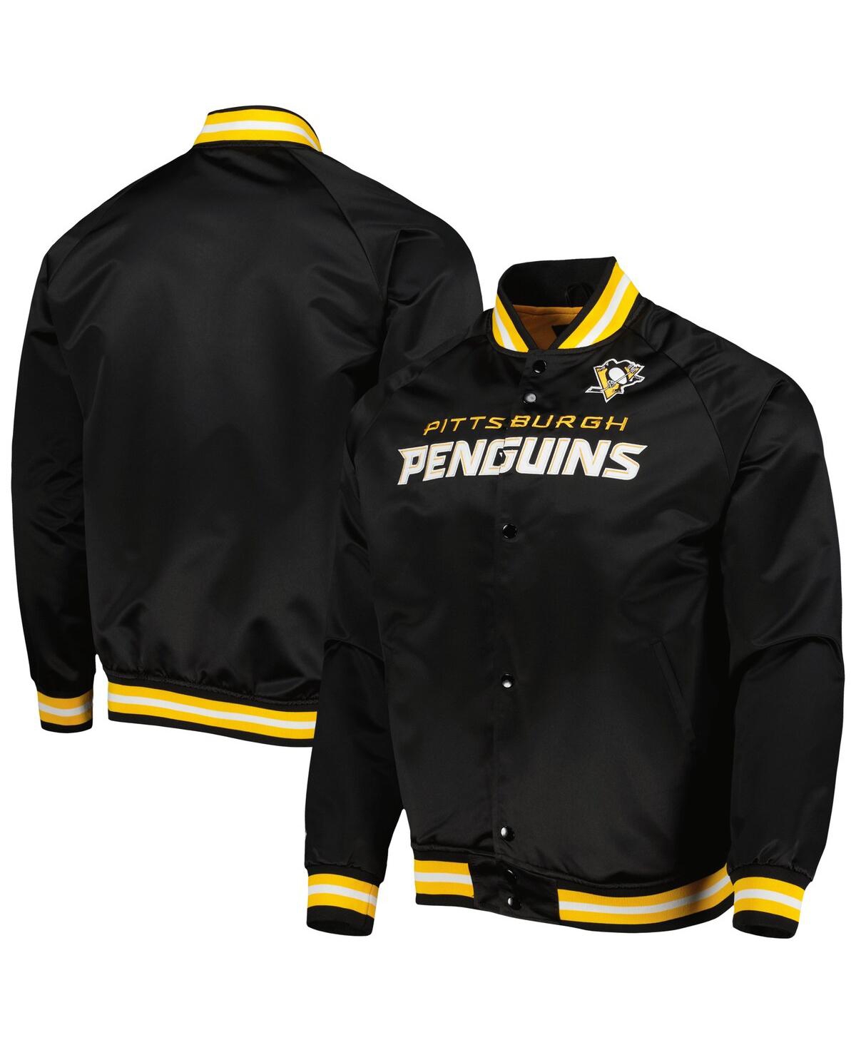Men's Mitchell & Ness Black Pittsburgh Penguins Satin Full-Snap Varsity Jacket - Black