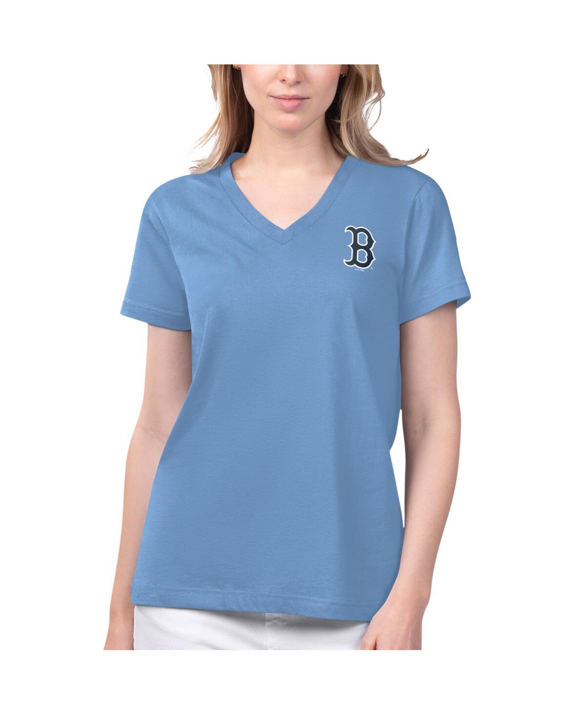 Women's Margaritaville Light Blue Boston Red Sox Game Time V-Neck T-shirt - Light Blue