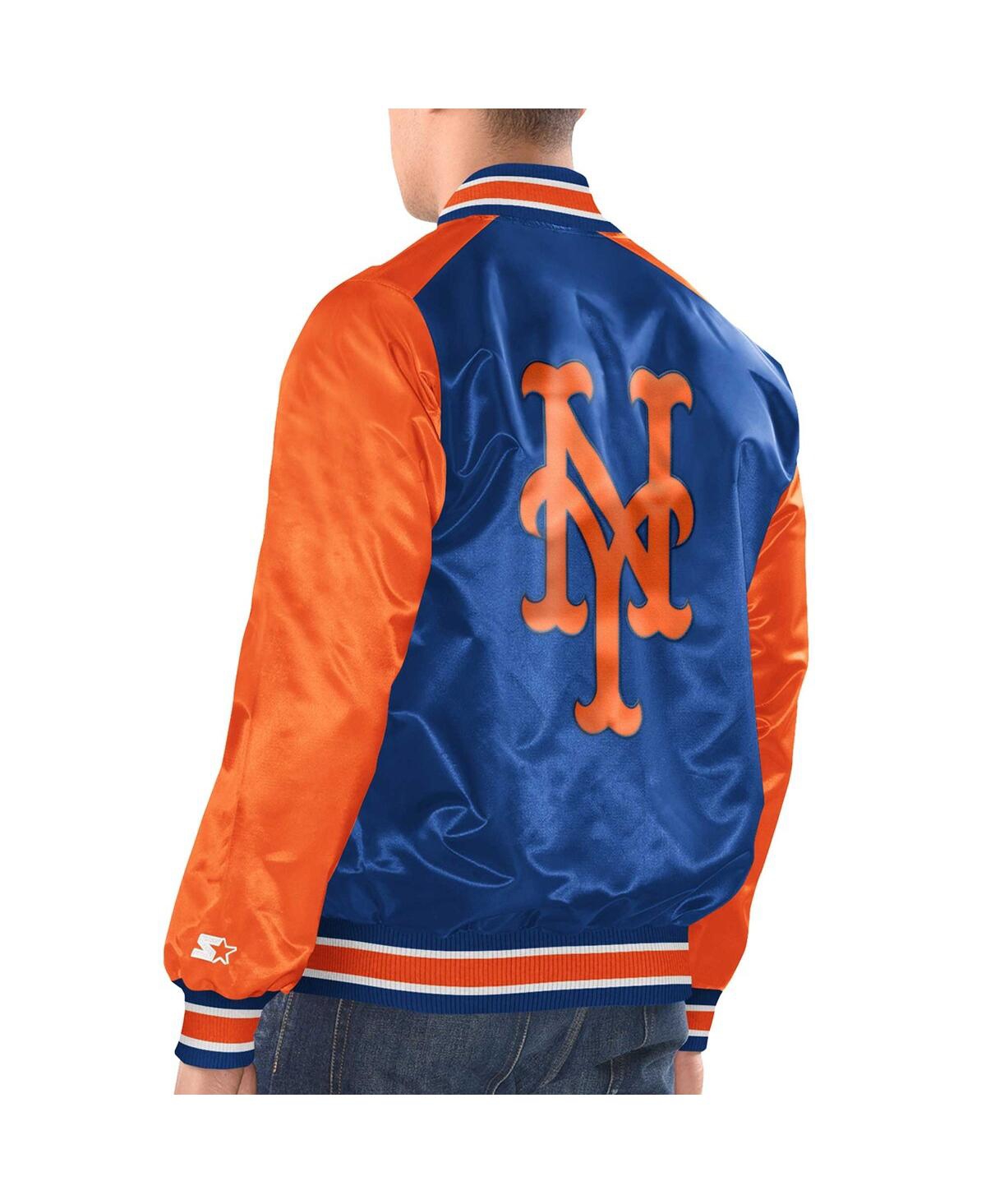 Shop Starter Men's  Royal, Orange New York Mets Varsity Satin Full-snap Jacket In Royal,orange