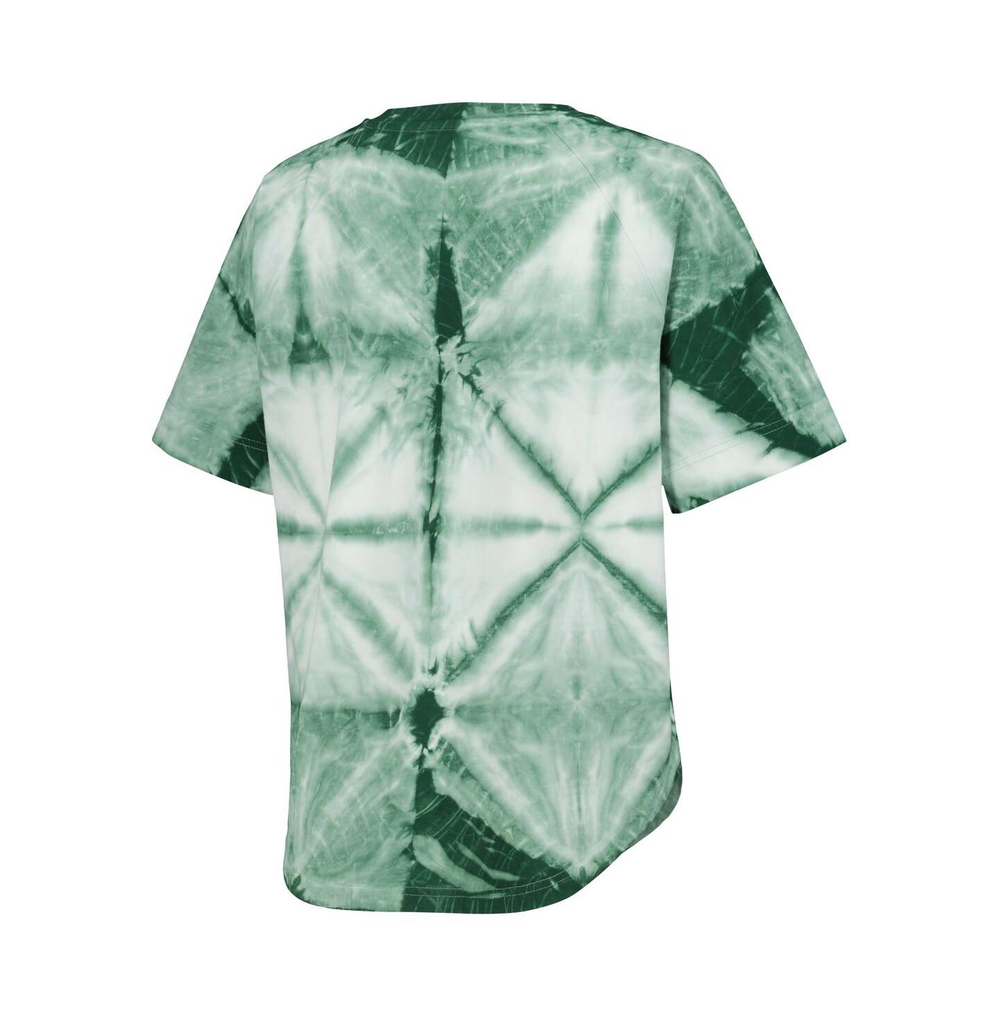Женская футболка G-III 4Her by Carl Banks Hunter Green Milwaukee Bucks Tournament Raglan Oversized Tie-Dye V-Neck — фото 3