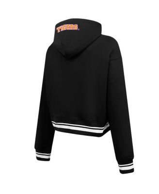 Women's Black Clemson Tigers Script Tail Fleece Cropped Pullover Hoodie