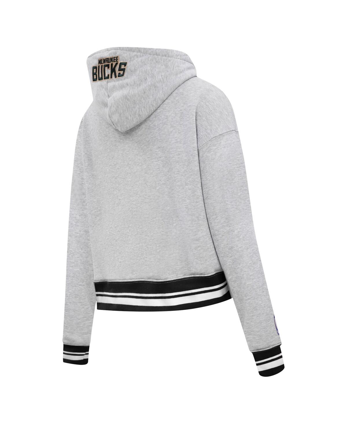 Shop Pro Standard Women's  Heather Gray Milwaukee Bucks Script Tail Cropped Pullover Hoodie