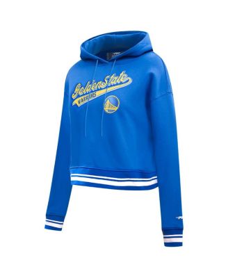 Women's Royal Golden State Warriors Script Tail Cropped Pullover Hoodie