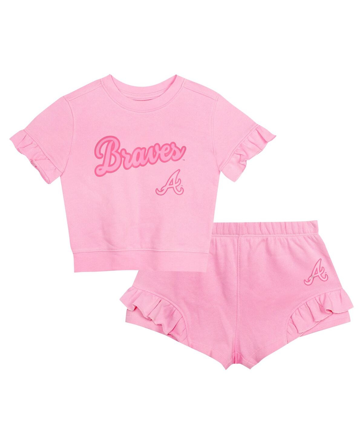 Outerstuff Babies' Girls Toddler  Pink Atlanta Braves Dugout Cute T-shirt And Shorts Set