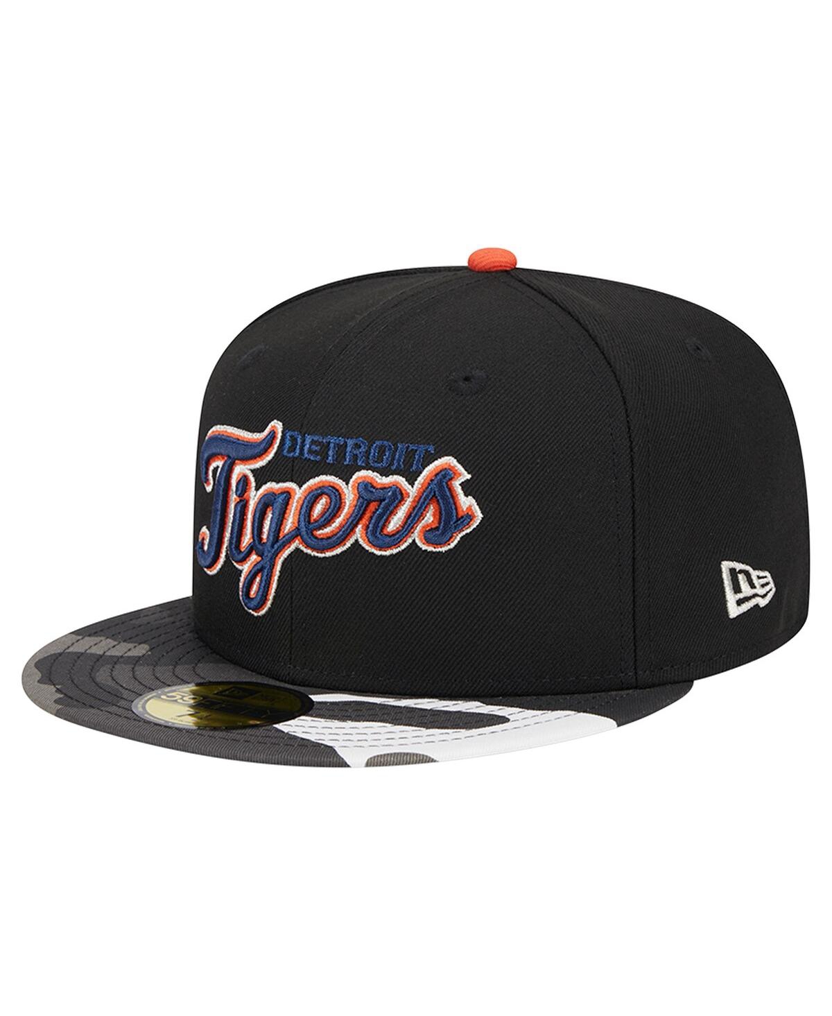 Men's New EraDetroit Tigers Metallic Camo 59FIFTY Fitted Hat - Black