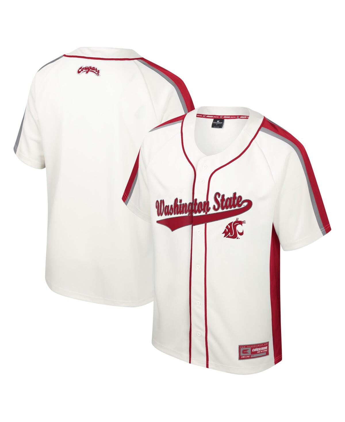 Men's Colosseum Cream Distressed Washington State Cougars Ruth Button-Up Baseball Jersey - Cream