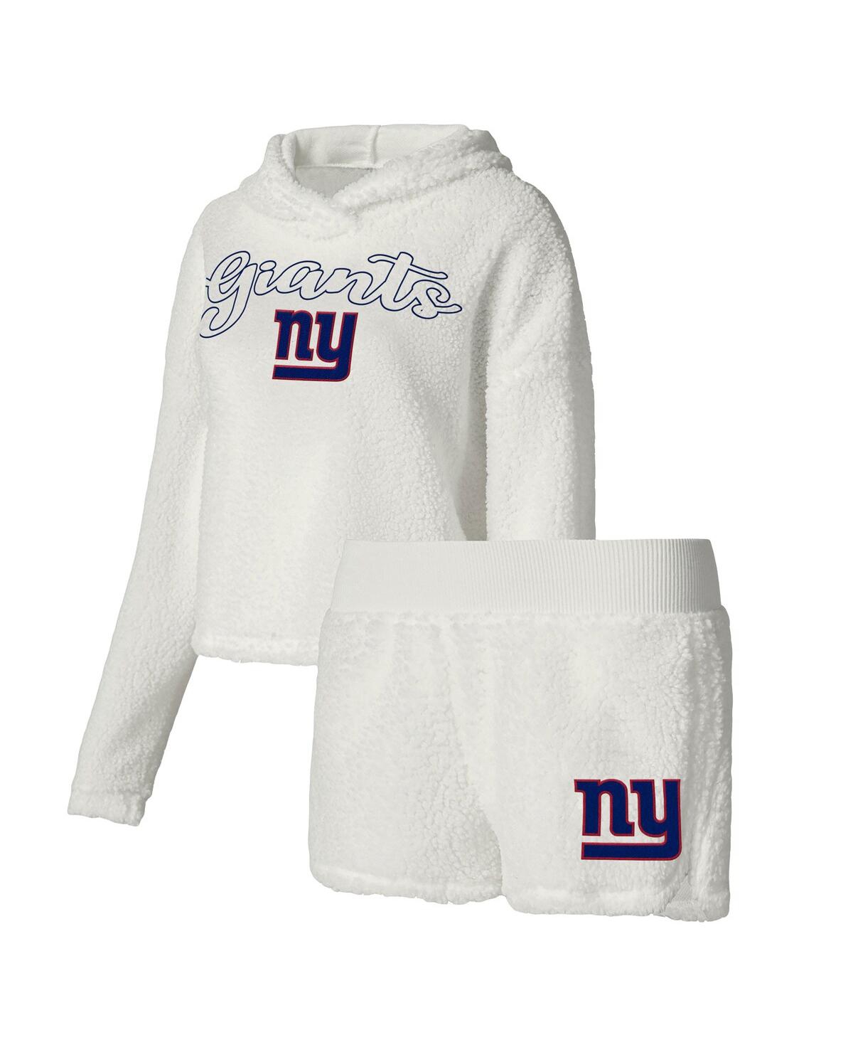 Concepts Sport Women's  White New York Giants Fluffy Pullover Sweatshirt And Shorts Sleep Set