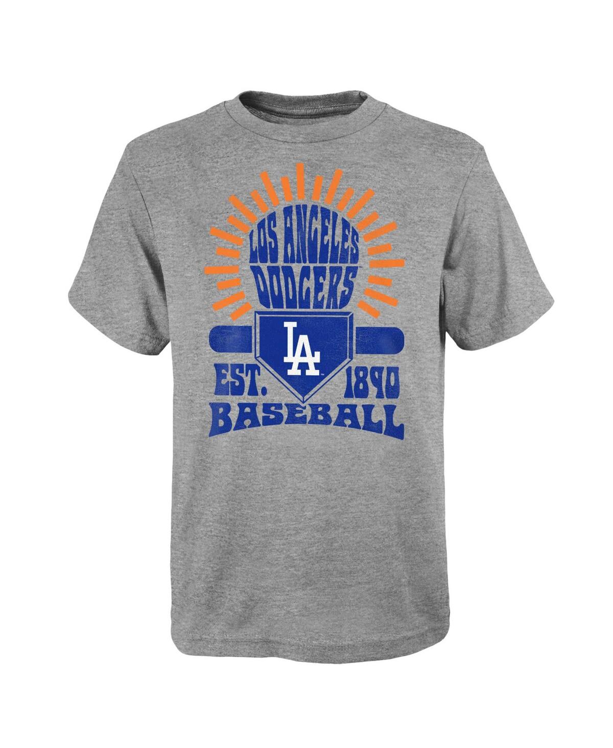 Shop Outerstuff Big Boys Gray Distressed Los Angeles Dodgers Sun Burst T-shirt