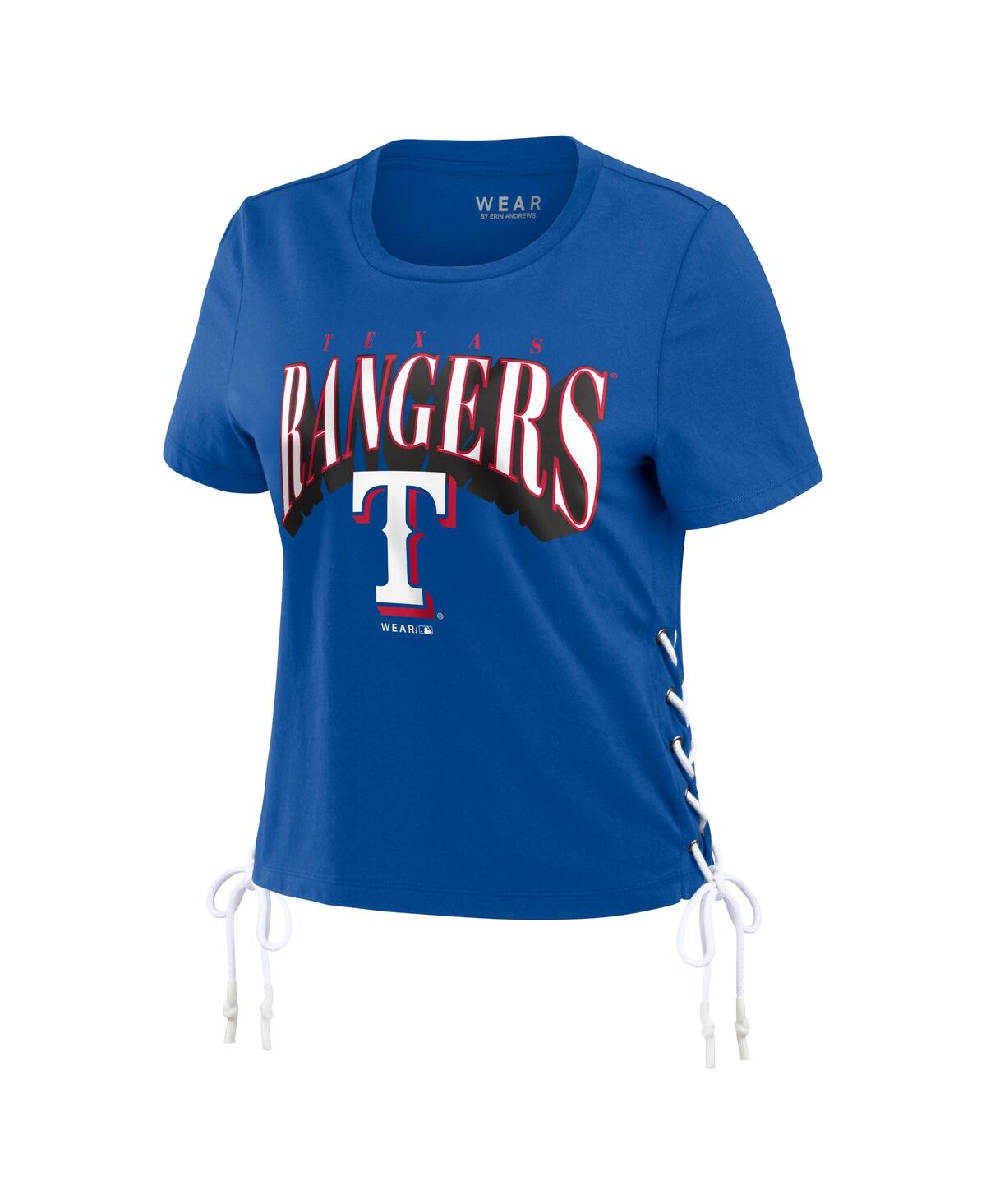 Shop Wear By Erin Andrews Women's  Royal Texas Rangers Side Lace-up Cropped T-shirt