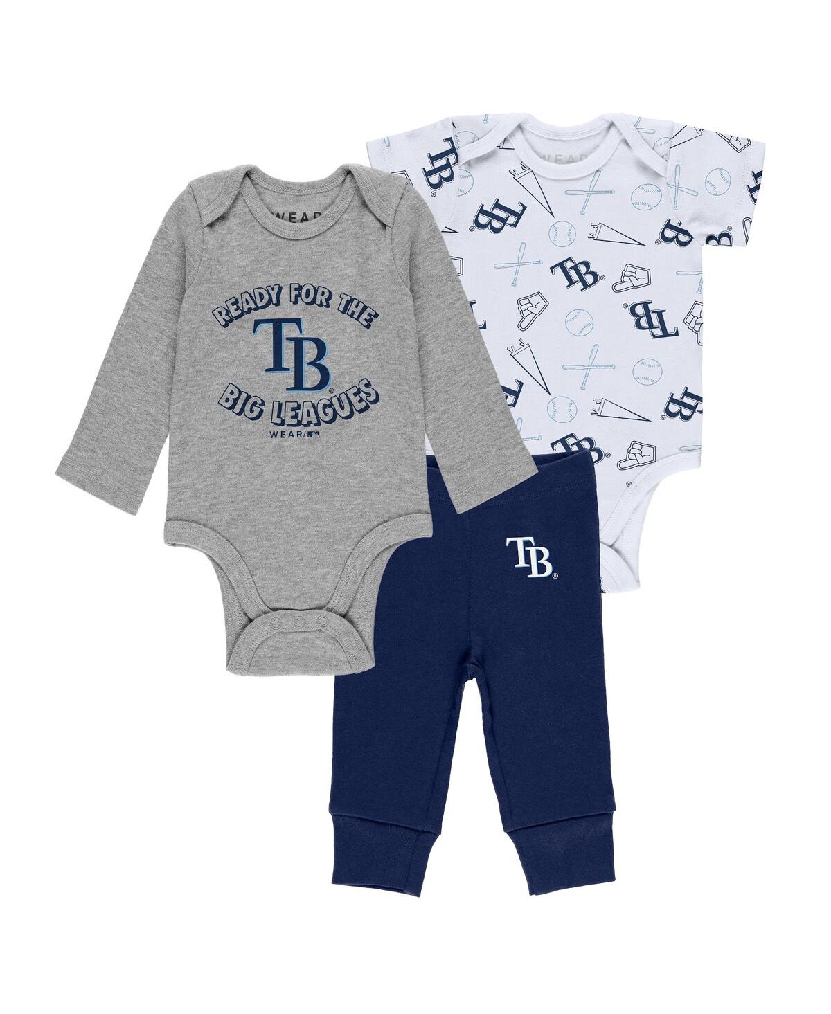 Wear By Erin Andrews Baby Boys And Girls  Gray, White, Navy Tampa Bay Rays Three-piece Turn Me Around In Gray,white,navy