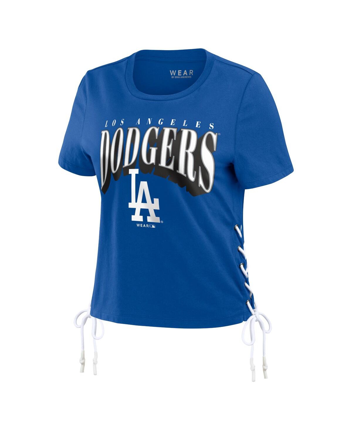 Shop Wear By Erin Andrews Women's  Royal Los Angeles Dodgers Side Lace-up Cropped T-shirt