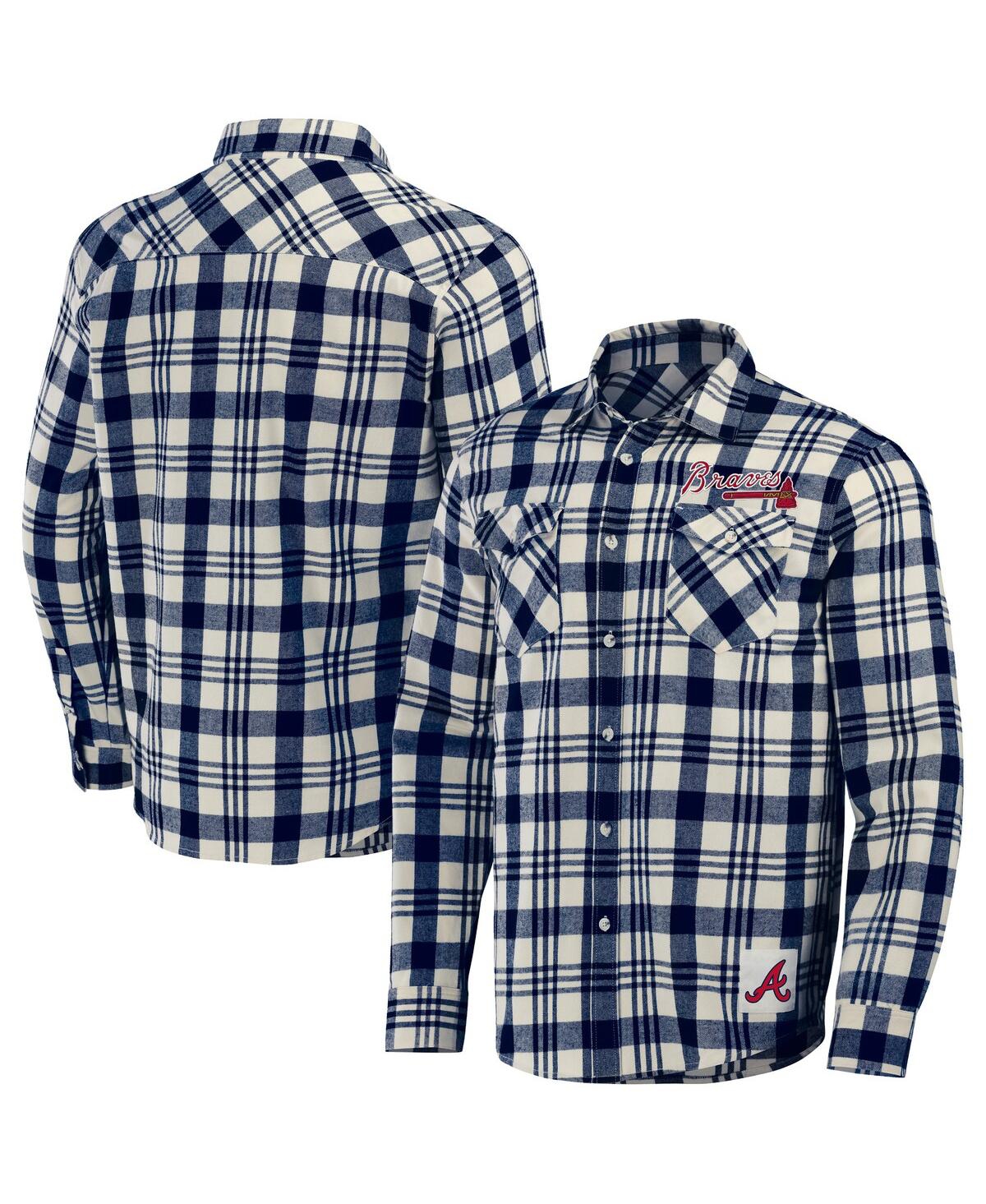 Fanatics Men's Darius Rucker Collection By  Navy Atlanta Braves Plaid Flannel Button-up Shirt