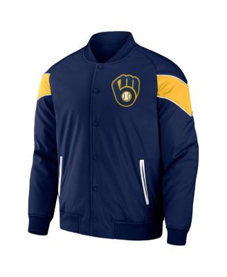 Men's Darius Rucker Collection By Navy Milwaukee Brewers Baseball Raglan Full-Snap Jacket