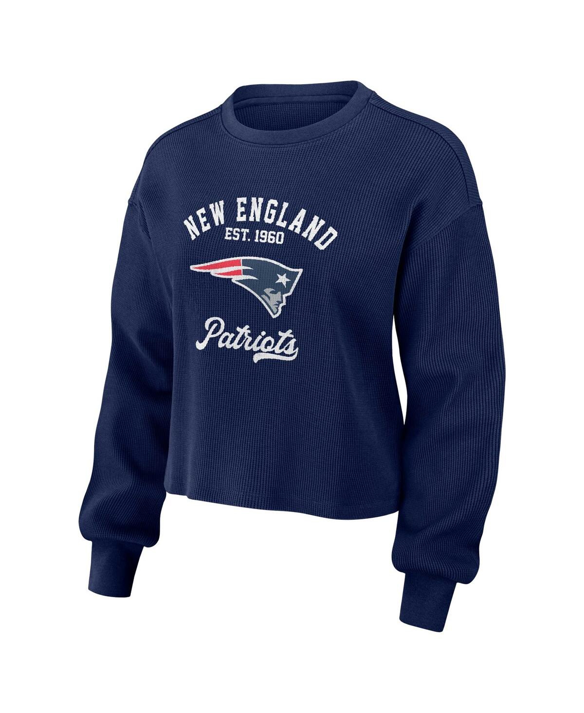 Shop Wear By Erin Andrews Women's  Navy Distressed New England Patriots Waffle Knit Long Sleeve T-shirt An