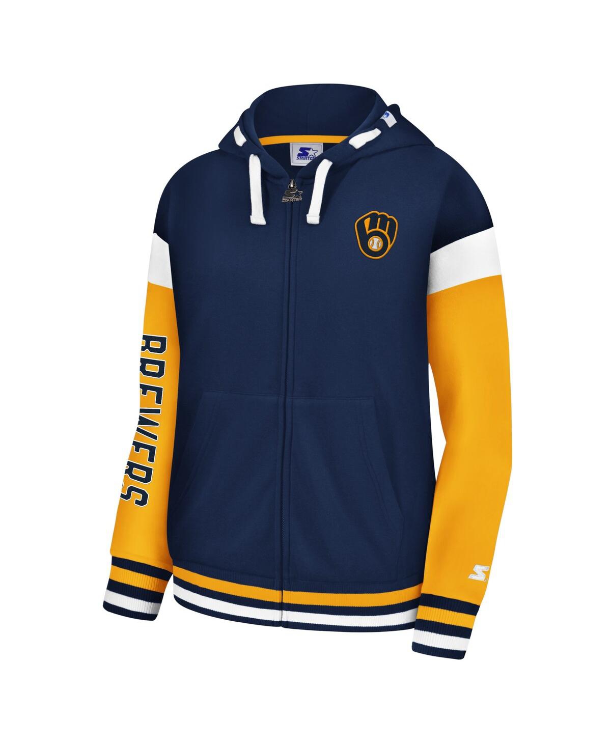 Shop Starter Women's  Navy Milwaukee Brewers Homestretch Full-zip Hoodie