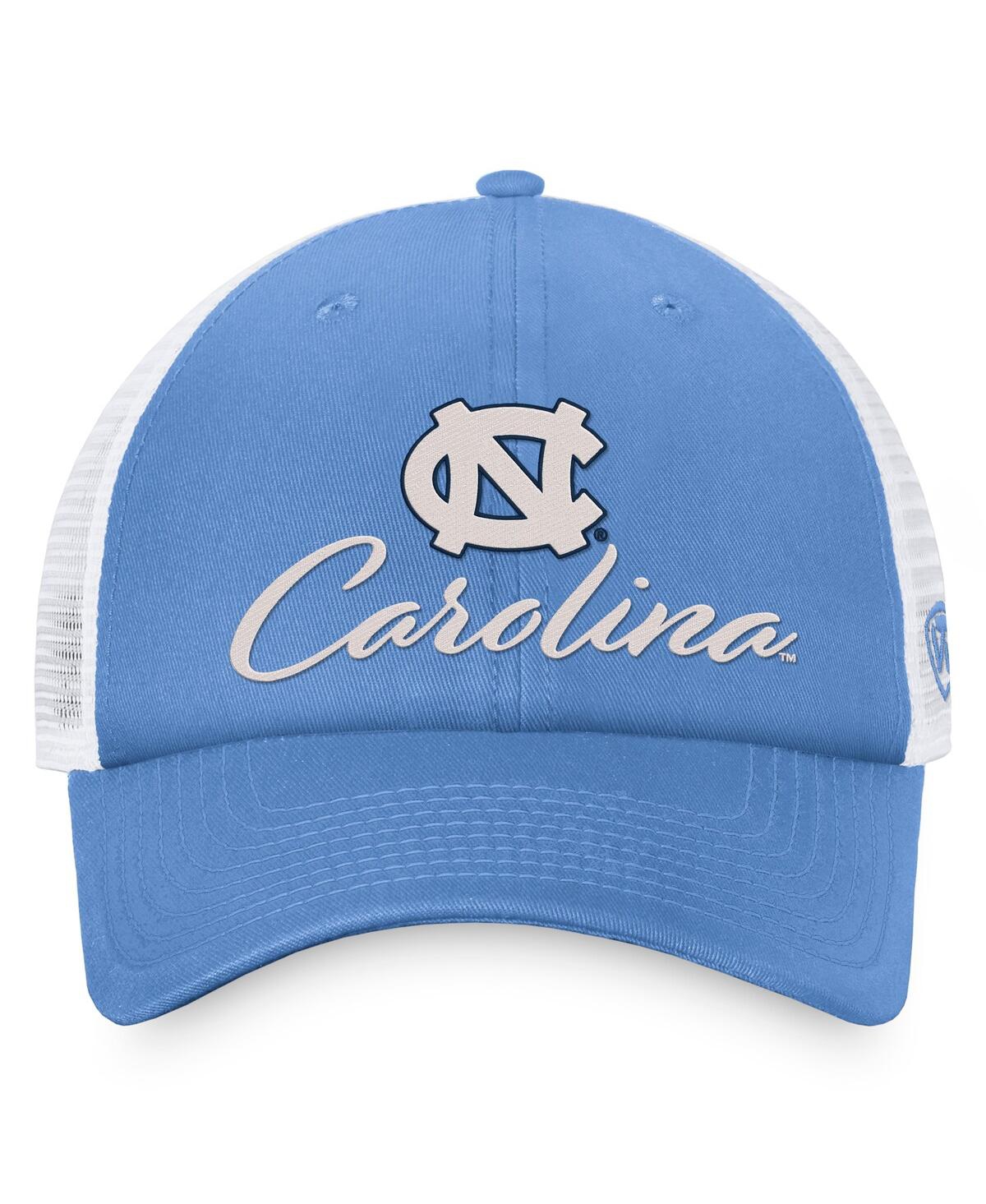 Shop Top Of The World Women's  Carolina Blue, White North Carolina Tar Heels Charm Trucker Adjustable Hat In Carolina Blue,white
