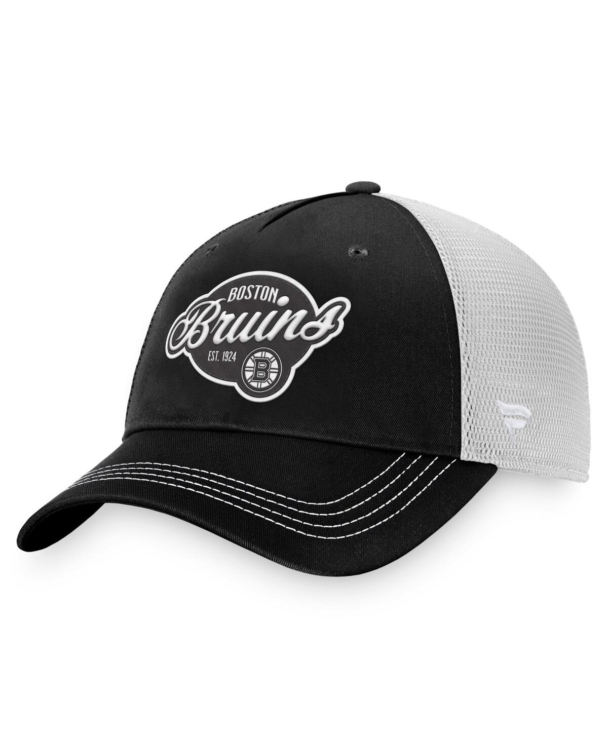 Shop Fanatics Women's  Black, White Boston Bruins Fundamental Trucker Adjustable Hat In Black,white