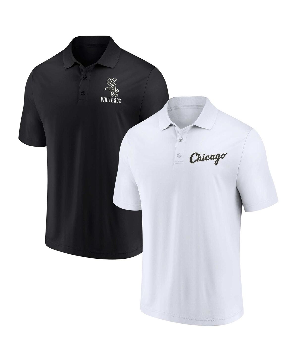 Shop Fanatics Men's  Black, White Chicago White Sox Two-pack Logo Lockup Polo Shirt Set In Black,white
