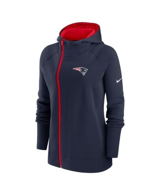 Women's Navy New England Patriots Asymmetrical Raglan Full-Zip Hoodie