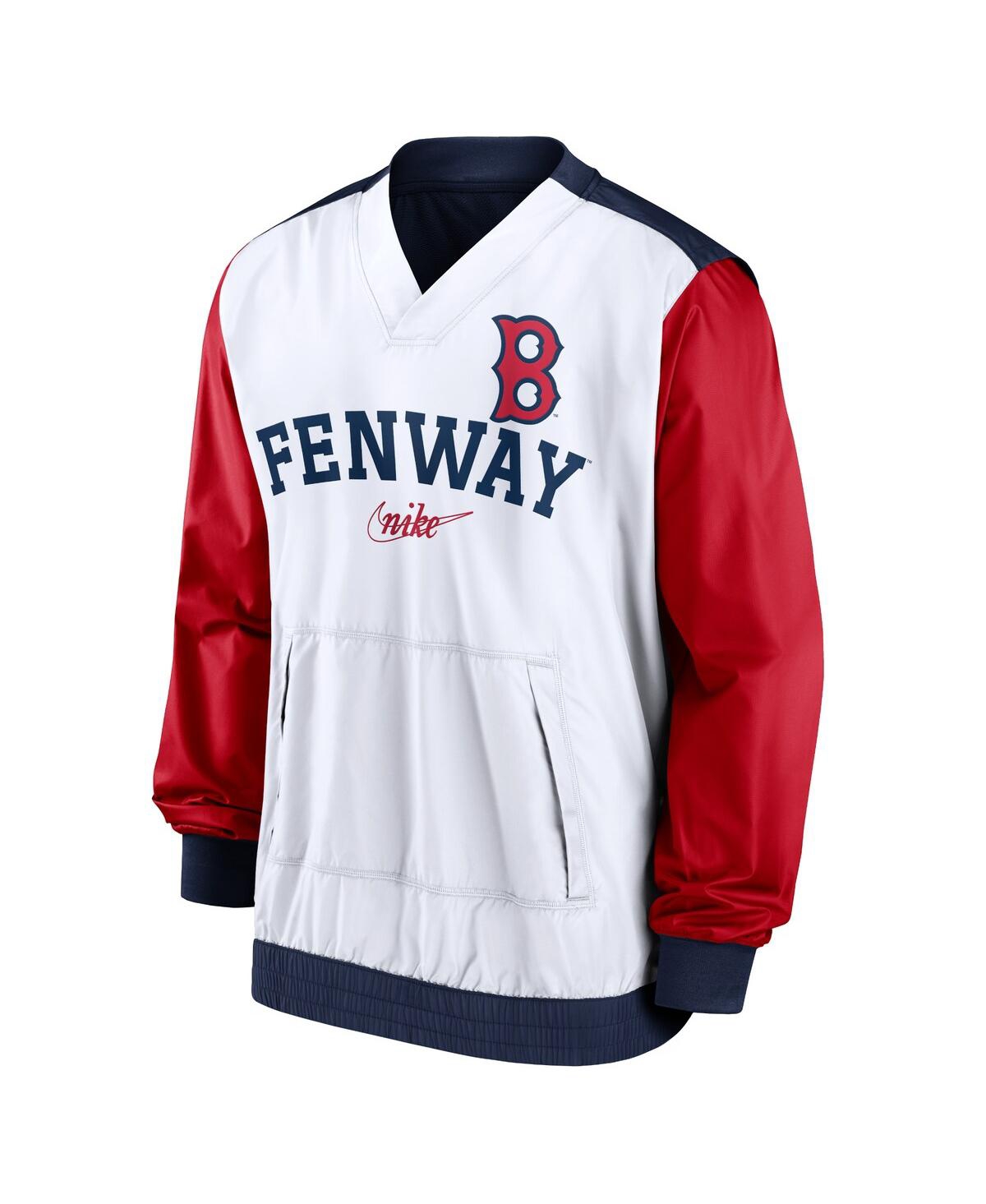 Shop Nike Men's  White, Navy Boston Red Sox Rewind Warmup V-neck Pullover Jacket In White,navy