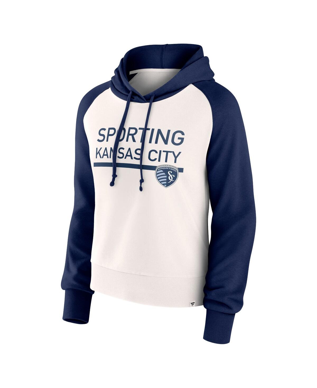 Fanatics Women's  White Sporting Kansas City Free Kick Fleece Raglan Pullover Hoodie In White