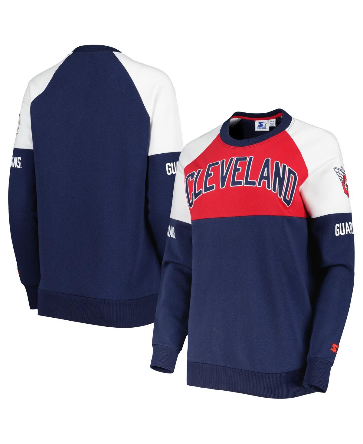 Shop Starter Women's  Navy, Red Cleveland Guardians Baseline Raglan Pullover Sweatshirt In Navy,red