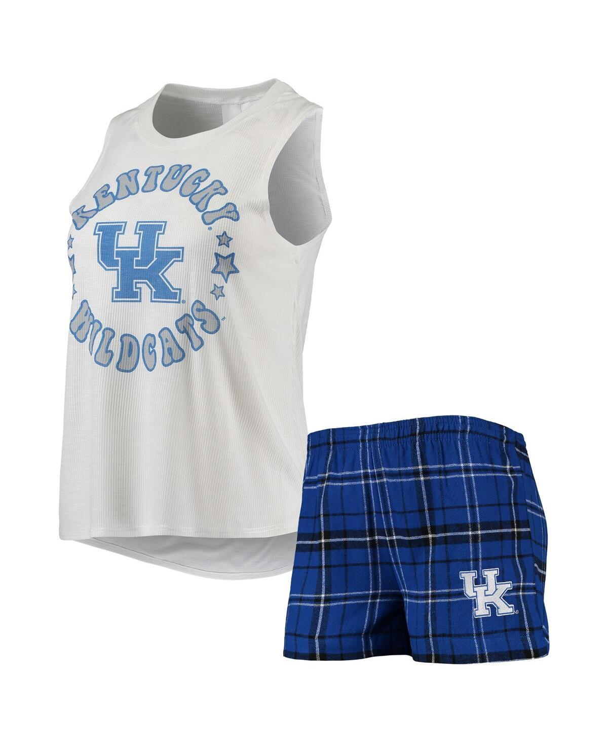 Shop Concepts Sport Women's  Royal, White Kentucky Wildcats Ultimate Flannel Tank Top And Shorts Sleep Set In Royal,white