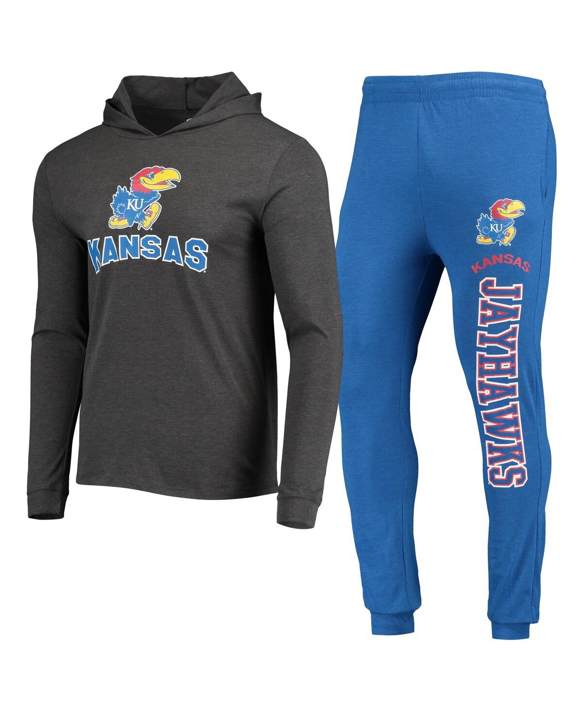 Men's Concepts Sport Royal, Heather Charcoal Kansas Jayhawks Meter Long Sleeve Hoodie T-shirt and Jogger Pajama Set - Royal, Heather Charcoal