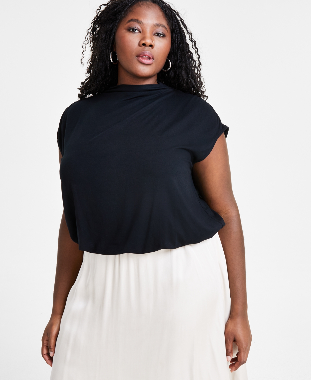 Bar Iii Trendy Plus Size Short-Sleeve Blouson Tee, Created for Macy's