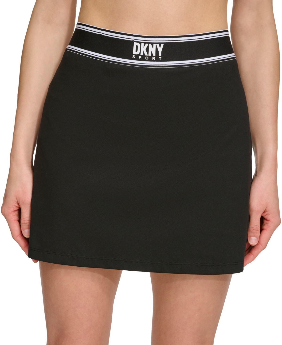 Shop Dkny Women's Logo-tape Mini-length Sports Skort In Black