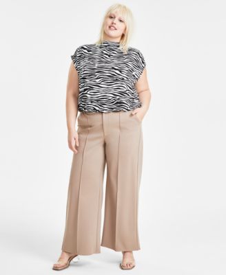 Trendy Plus Size Zebra Print Mock Neck Top High Rise Wide Leg Ponte Knit Pants Created For Macys