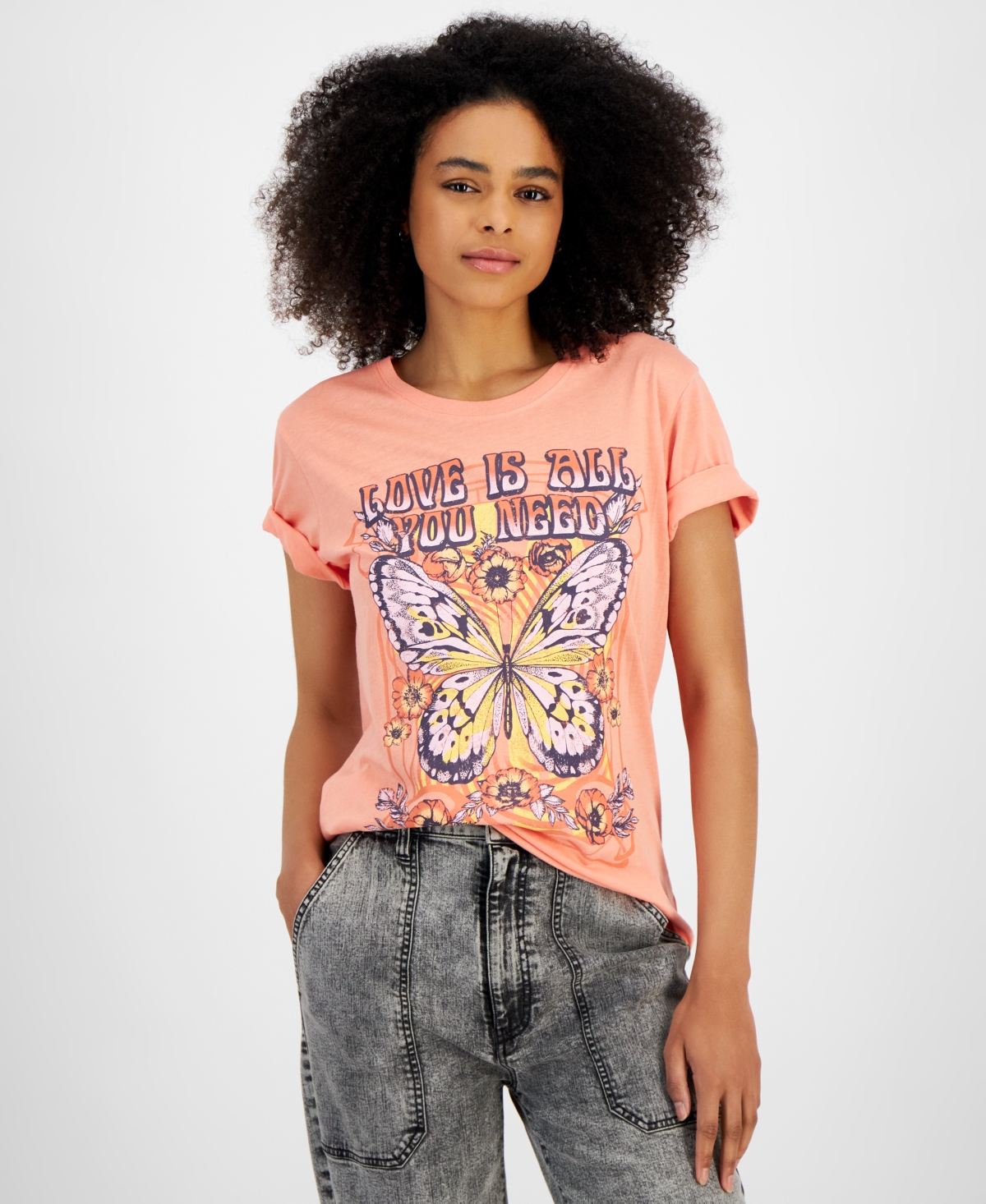 Juniors' Love Is All You Need Graphic T-Shirt - Calypso Coral