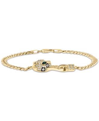 EFFY&reg; Multicolor Diamond (1/2 ct. t.w.) & Emerald (1/20 ct. t.w.) Panther Head Link Bracelet in 14k Gold
