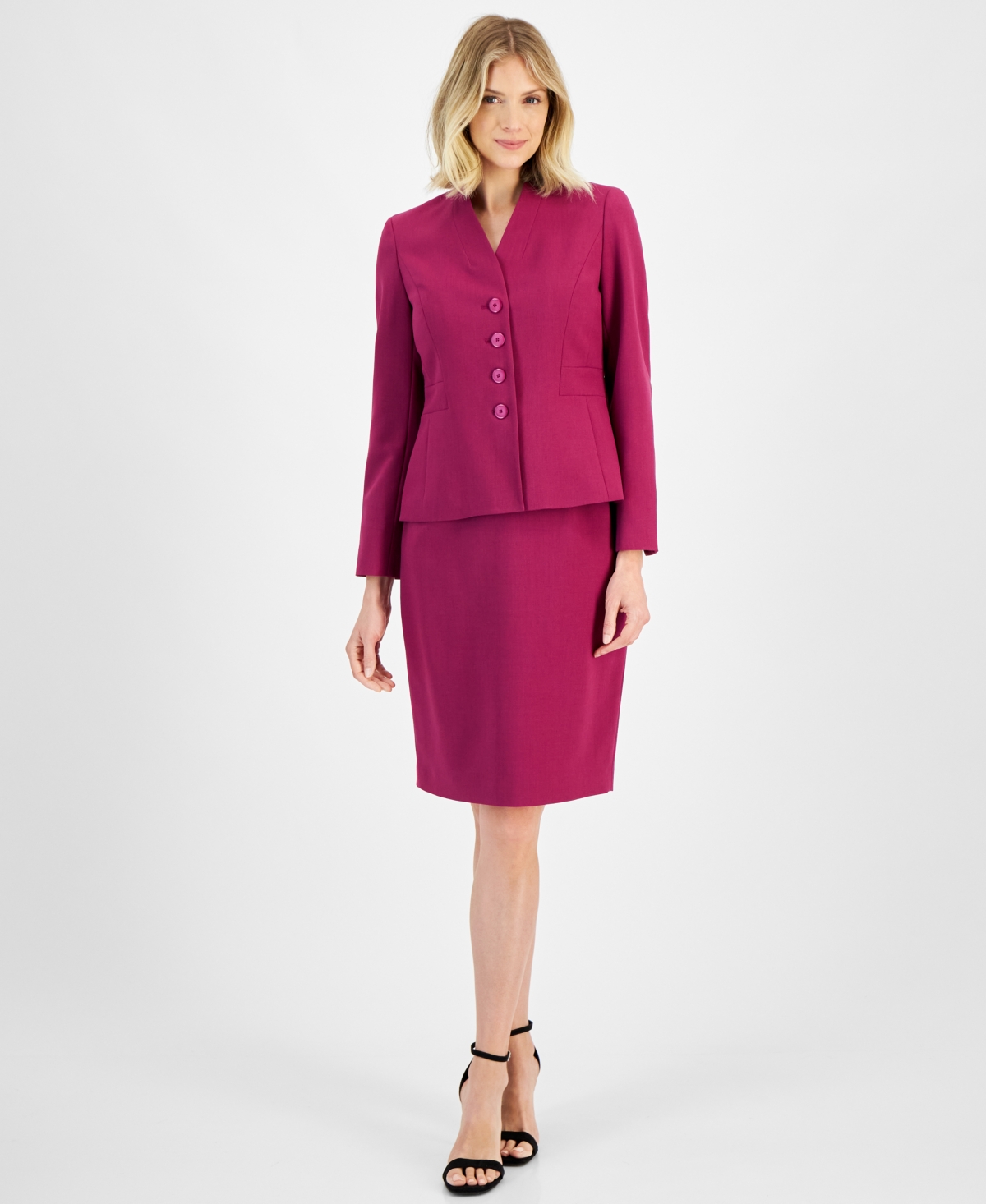 Women's Stand-Collar Pencil Skirt Suit, Regular & Petite - Wild Rose
