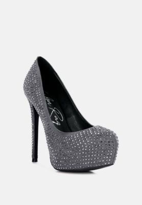 Womens Clarisse Diamante Faux Suede High Heeled Pumps