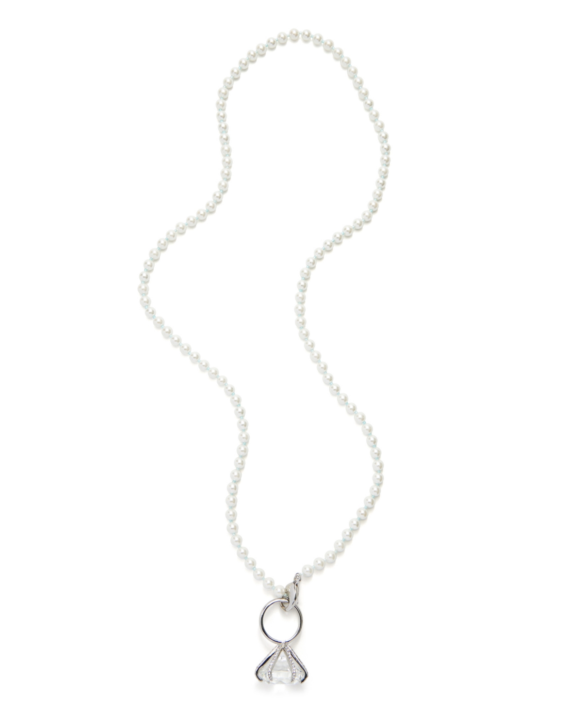 Shop Kleinfeld Faux Stone Engagement Ring Imitation Pearl Strand Necklace In Crystal,rhodium